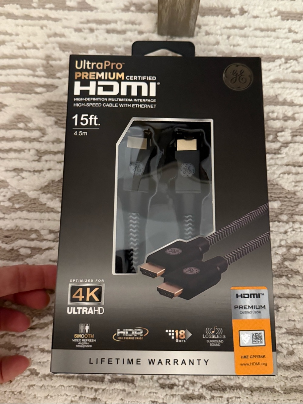 GE UltraPro Premium Certified 4K HDMI Cable 15ft – New Sealed